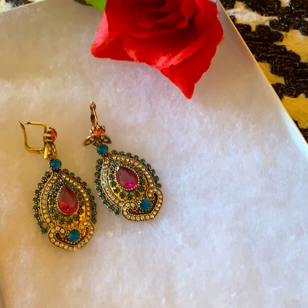 💗🍃🌿BOHO Ornate Jeweled Ceremonial Earrings🌿🍃 - Picture 4 of 4